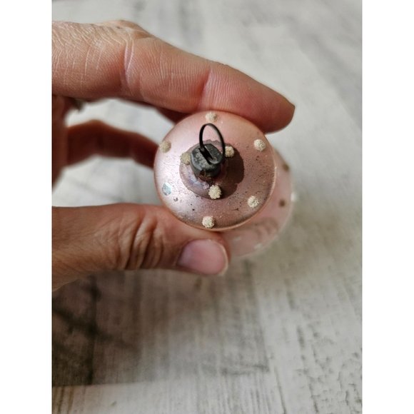 Vintage glass flocked bell beaded ornament mini Xmas pink tree - Picture 2 of 9